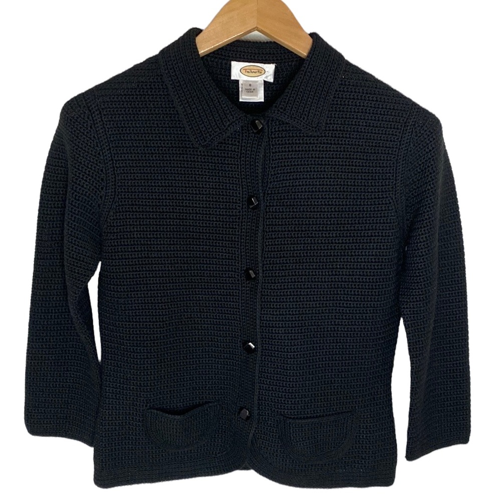 Talbots black silk cotton blend sweater jacket with jewel buttons size S